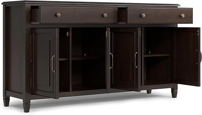 SIMPLIHOME Connaught Buffet - 67 inch Wide Solid Wood 4 Door Sideboard Cabinet in Dark Chestnut Brown, Traditional Dining Room Storage for Kitchen or Living Room with 2 Drawers and Adjustable Shelves