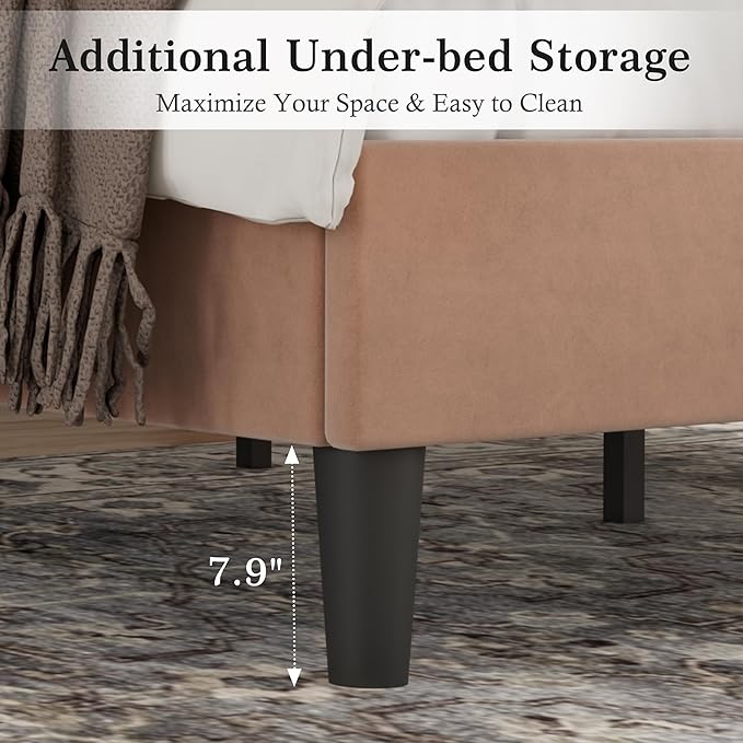 VECELO Full Bed Frame with Upholstered Headboard, Heavy-Duty Platform Bedframe with Strong Wooden Slats Support, No Boxing Spring Needed, Coffee