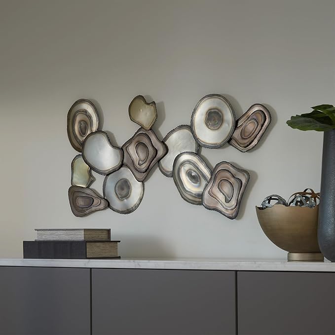 Signature Design by Ashley Worthman Contemporary Metal Abstract Wall Decor 40 x 20 Inches, Dark Brown & Light Gray