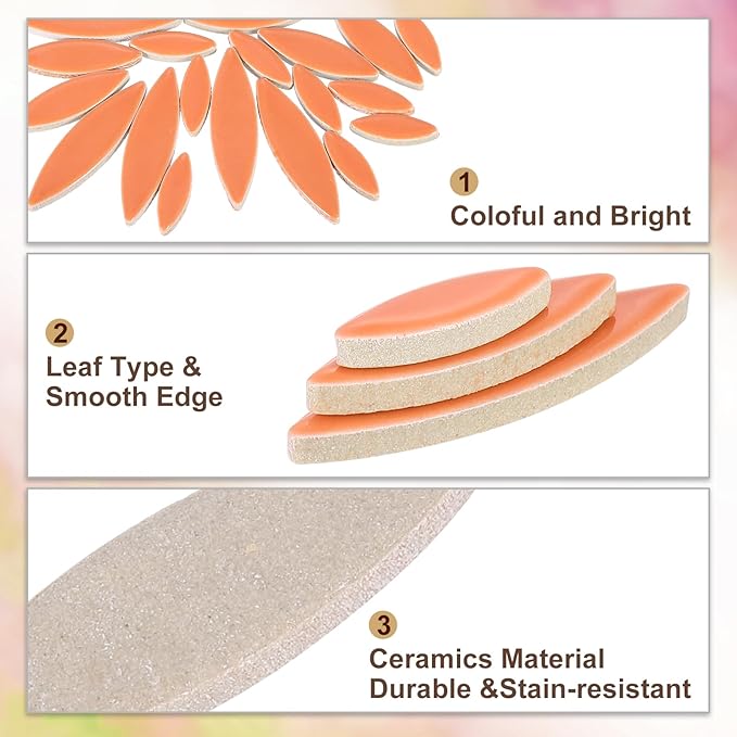 uxcell Ceramic Mosaic Tile, About 200g Teardrop Leaf Tile Mosaic Block for Handicrafts Artwork, Orange Red