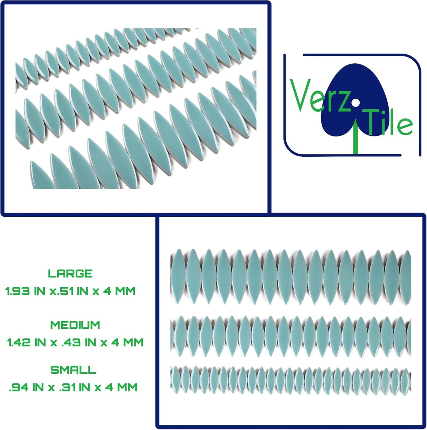 VerzTile Mosaic Tiles for Crafts - Petal Shaped Ceramic Tile Craft Hobbies & Art Projects 39 Color Options Endless Creativity DIY Design (Aqua Marine)