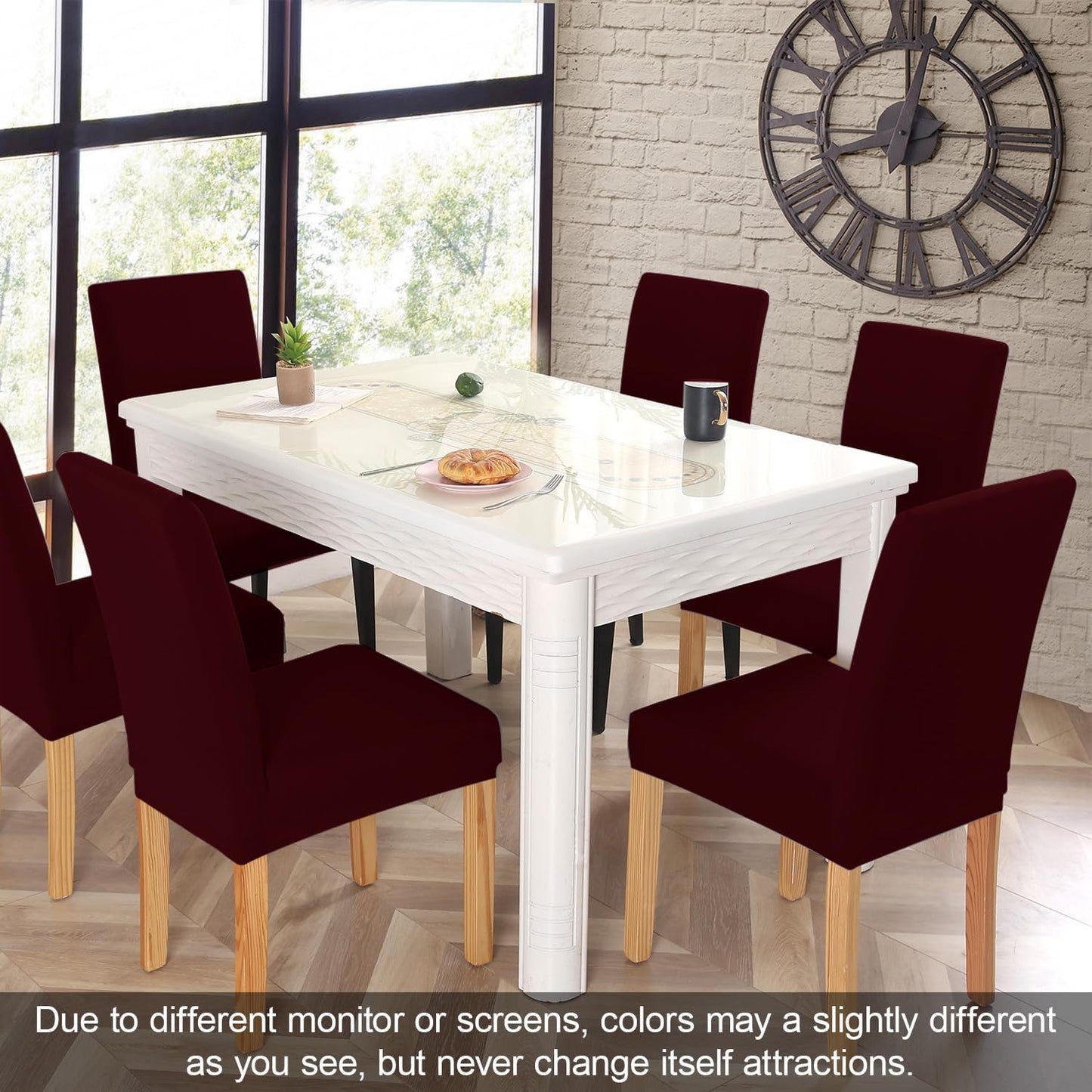 JQinHome 6 Pcs Dining Chair Slipcover,High Stretch Removable Washable Chair Seat Protector Cover for Home Party Hotel Wedding Ceremony (Burgundy)