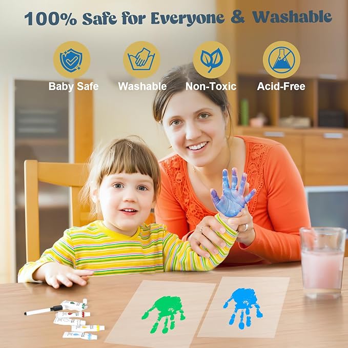Bixinyo Family Handprint Kit - Baby Hand and Footprint Kit, Adoption Gifts, Family Gifts for Mom, New Parents, Mother's Day, Christmas, DIY Craft Keepsake Wooden Frame, 5 Non-Toxic Paints (Gold)