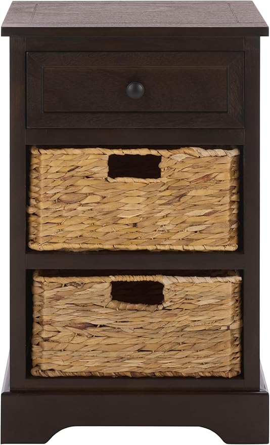 SAFAVIEH Home Collection – Carrie Dark Chocolate 3-Drawer Storage Side Table, Mixed-Material Cottage Design, Fully Assembled (AMH5700H)