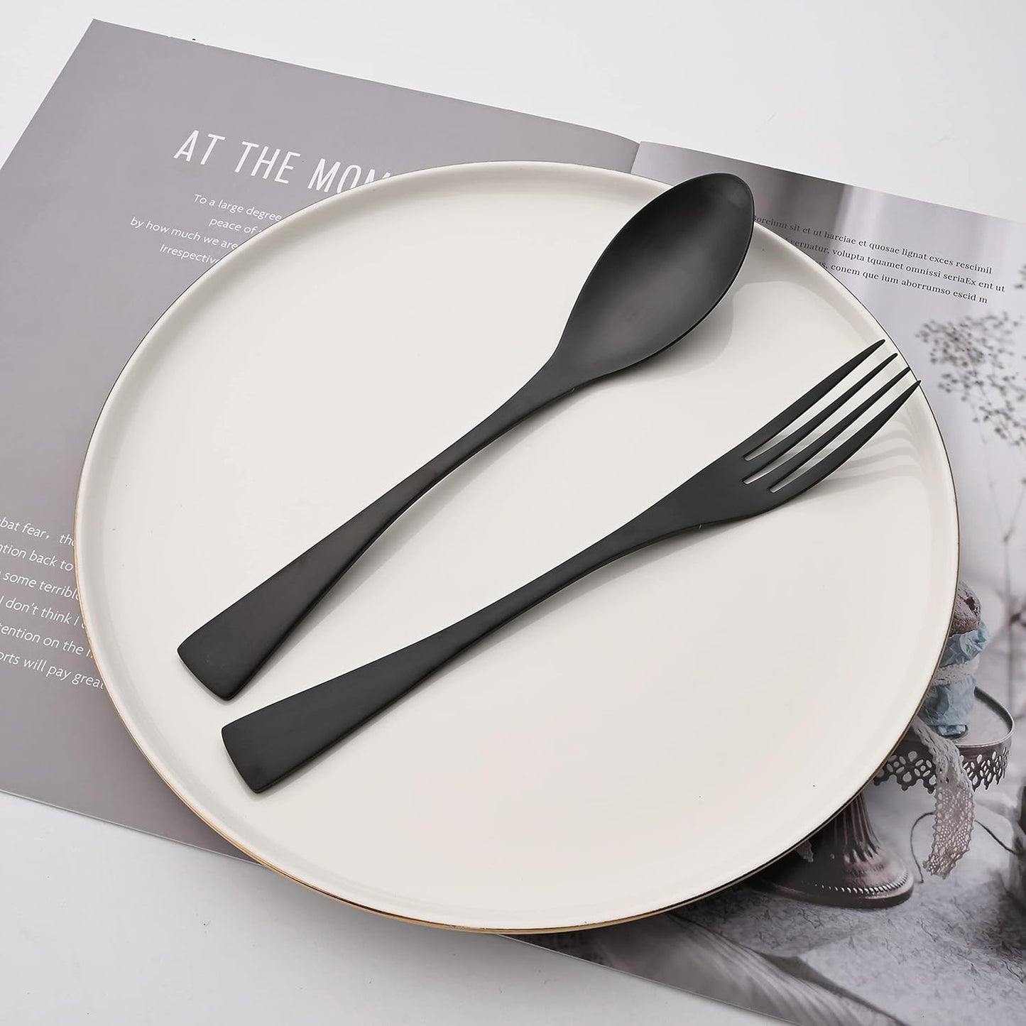 Luxury Silverware Set Flatware Cutlery 18/10 Stainless Steel Matte Polishing Metal Utensils Set Group Service for 1, 6-piece, Black