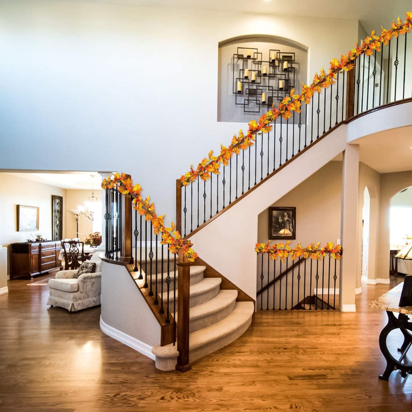 Lvydec 2 Pack Fall Maple Leaf Garland - 5.9ft/Piece Artificial Fall Foliage Garland Thanksgiving Decor for Home Wedding Party Christmas (Yellow)