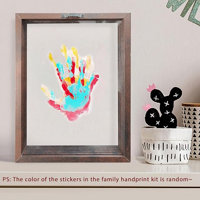 XQC Family Handprint Kit - DIY Craft Keepsake Frame with Clear Boards, Unique Gift for New Families & Pets (Brown)