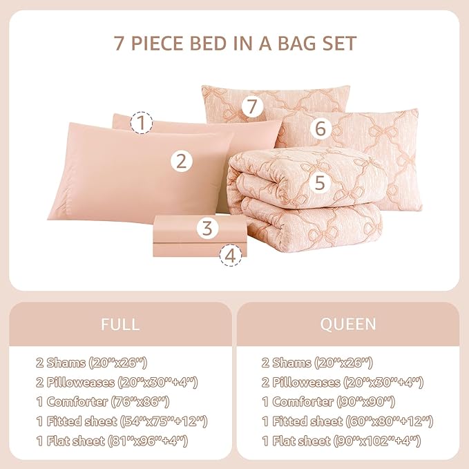 Full Size Comforter Sets with Sheets for Girls-7 Pieces Full Size Bedding Sets with Light Orange Pink Comforter, Sheets, Pillowcases & Shams for Kids (Orange Pink Diamond, 76" X 86")