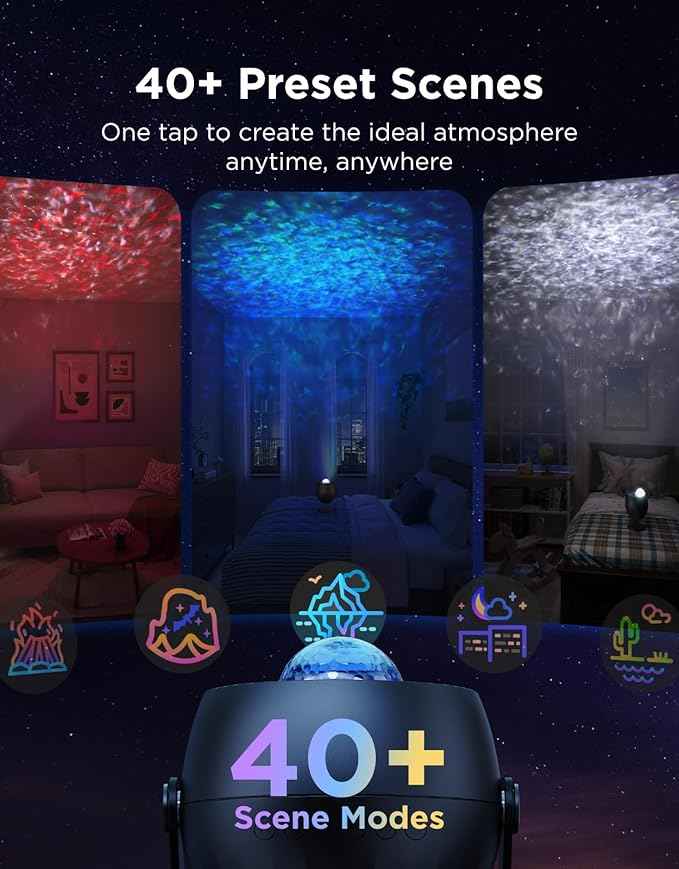 Govee Star Light Projector with Ocean Wave Ripple Effects, Works with Matter,Alexa and Google Assistant, 40+ Scene Modes, 18 White Noise Options, LED Night Light Projector for Bedroom, Without Plug