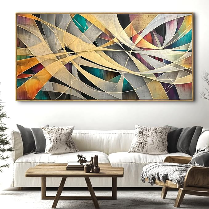 Wall Art - Framed Modern Canvas Abstract Painting for Living Room, Bedroom Home Office Decor, 48x24 Inch Ready to Hang