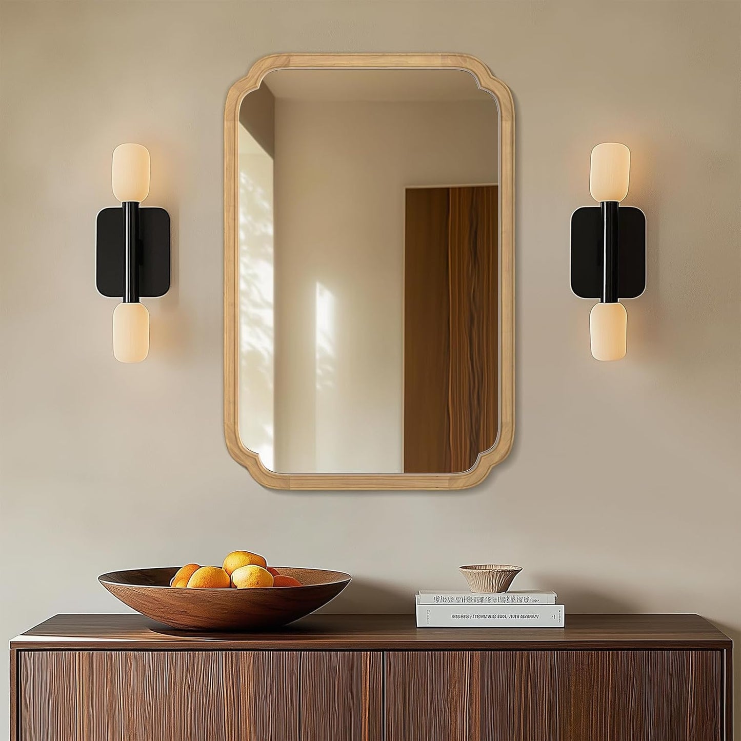 WallBeyond 24" x 36" Rounded Corner Arch Wall Mirror with Wood Frame for Entryway, Living Room or Bedroom Home Decor - Light Woodgrain 24" x 36" Natural Color