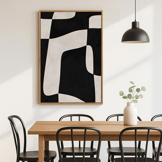 Framed Neutral Abstract Wall Art, Modern Canvas Prints Paintings Artwork for Walls, Minimalist Black and Beige Block Pictures for Living Room Dining Room Bedroom Hallway Wall Decor 24x36 In