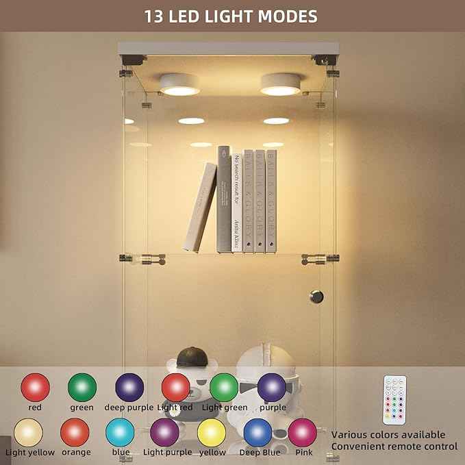 Beauty4U Glass Display Cabinet with LED Light, 4 Shelves, Curio Cabinets for Living Room, Bedroom, Office, White Floor Standing Glass Bookshelf, Quick Installation