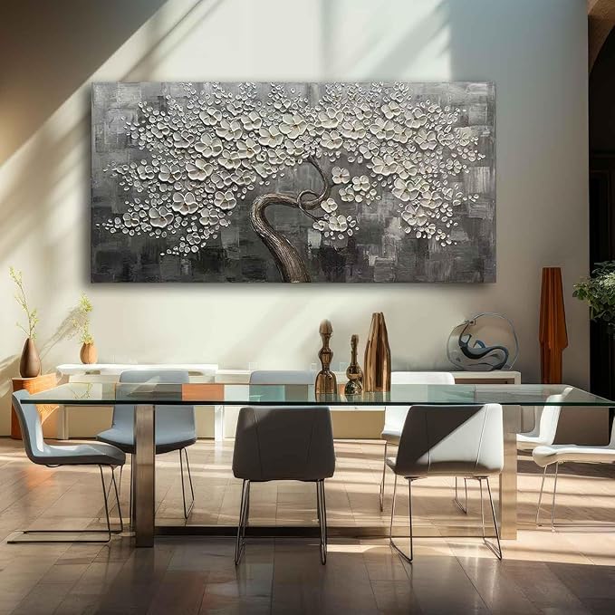 SDYA Flower Tree Wall Art Painting for Living Room White Botanical Picture for Bedroom Office Kitchen Home Decor Wall 30x60 Inches