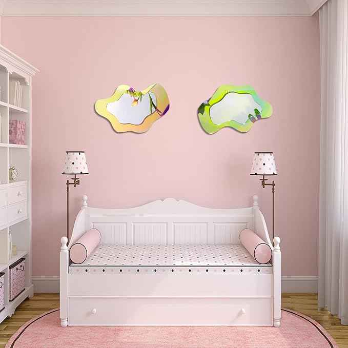 Irregular Wall Mirror Wavy Acrylic Rainbow Mirror Room Decor Aesthetic Mirrors Amorphic Vanity Retro Mirrors for Bedroom Living Room Bathroom Entryway Wall Decor ( Clouds Style, 15.5 x 10.5 Inches )