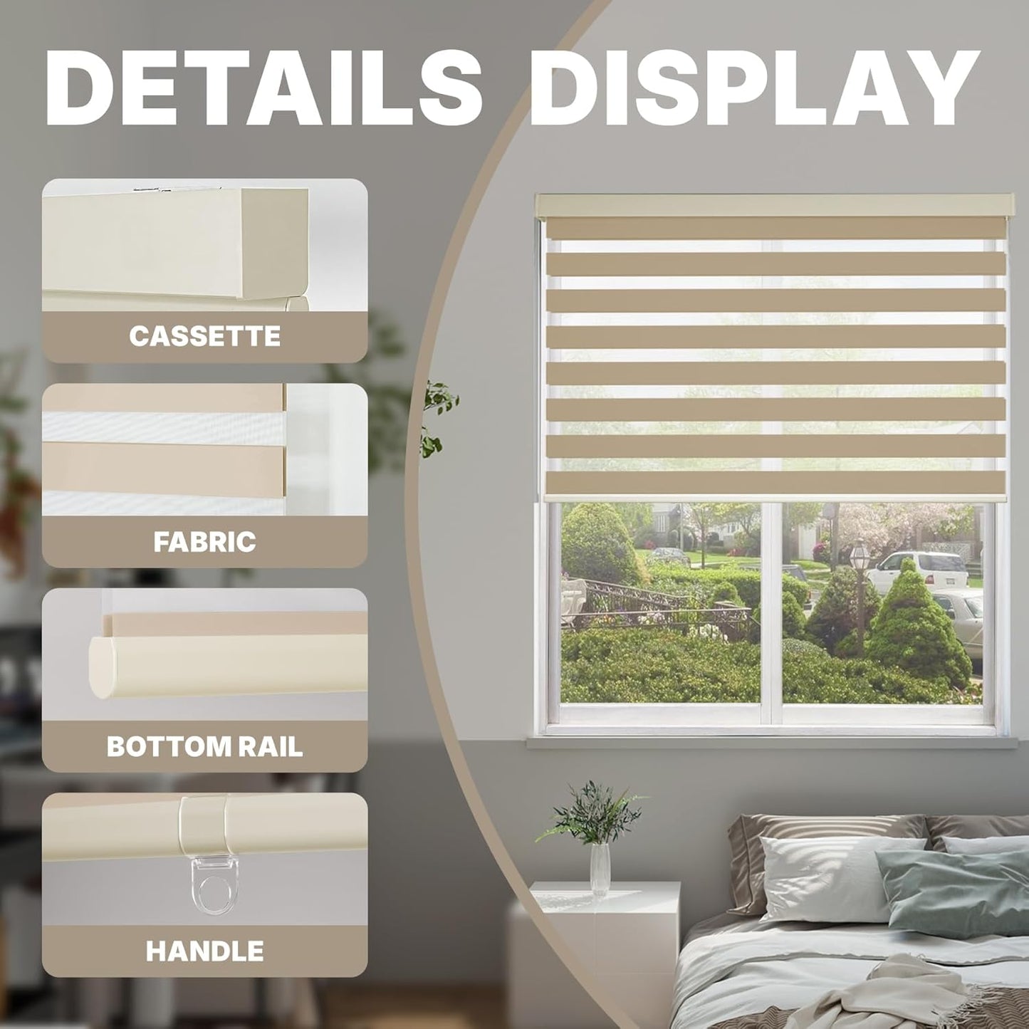HESTIA Cordless Zebra Blinds Light Filtering Roller Shades UV Blocking Blackout Privacy Indoor Window Shades for Home Office Day and Night, Beige,32" W x 54" H