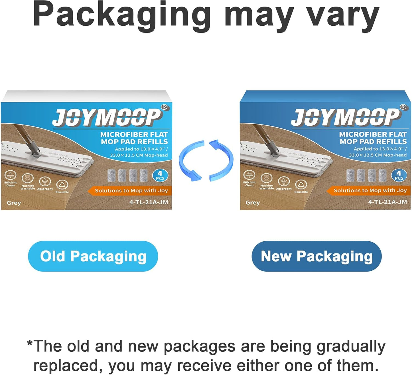 JOYMOOP Flat Mop Pads, Microfiber Mop Cleaning Pads, Washable Pads, Pads Replacement for Flat Mop or Mop Bucket Set, Pack of 4 Refills 13inch - Grey