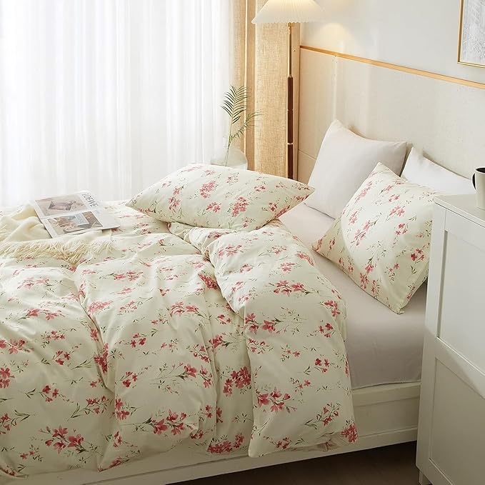 Girls Pink Floral Comforter Set Twin XL Boho Garden Floral Bedding Comforter Set Fluffy Soft Microfiber Flowers Comforter with 2 Pillowcases Chic Vintage Botanical Comforter Set All Season Twin XL