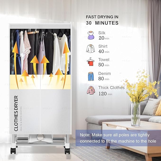 Clothes Dryer, Portable Drying Machine with Timer, 60inch Laundry Drying Wardrobe with Large Capacity, Electric Dryer/Rack for Home | Appartments (Grey ZU1)