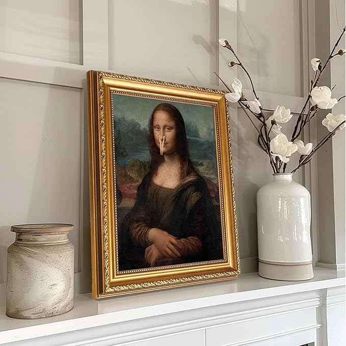 uniro Vintage Gold Framed Wall Art for Home Decor, Retro Funny Bathroom Wall Decor Canvas Artwork, Trendy Funky Wall Art Maximalist Decor, Funny Bathroom Signs for Bathroom, Living Room, Desktop decor - 11x14Inch