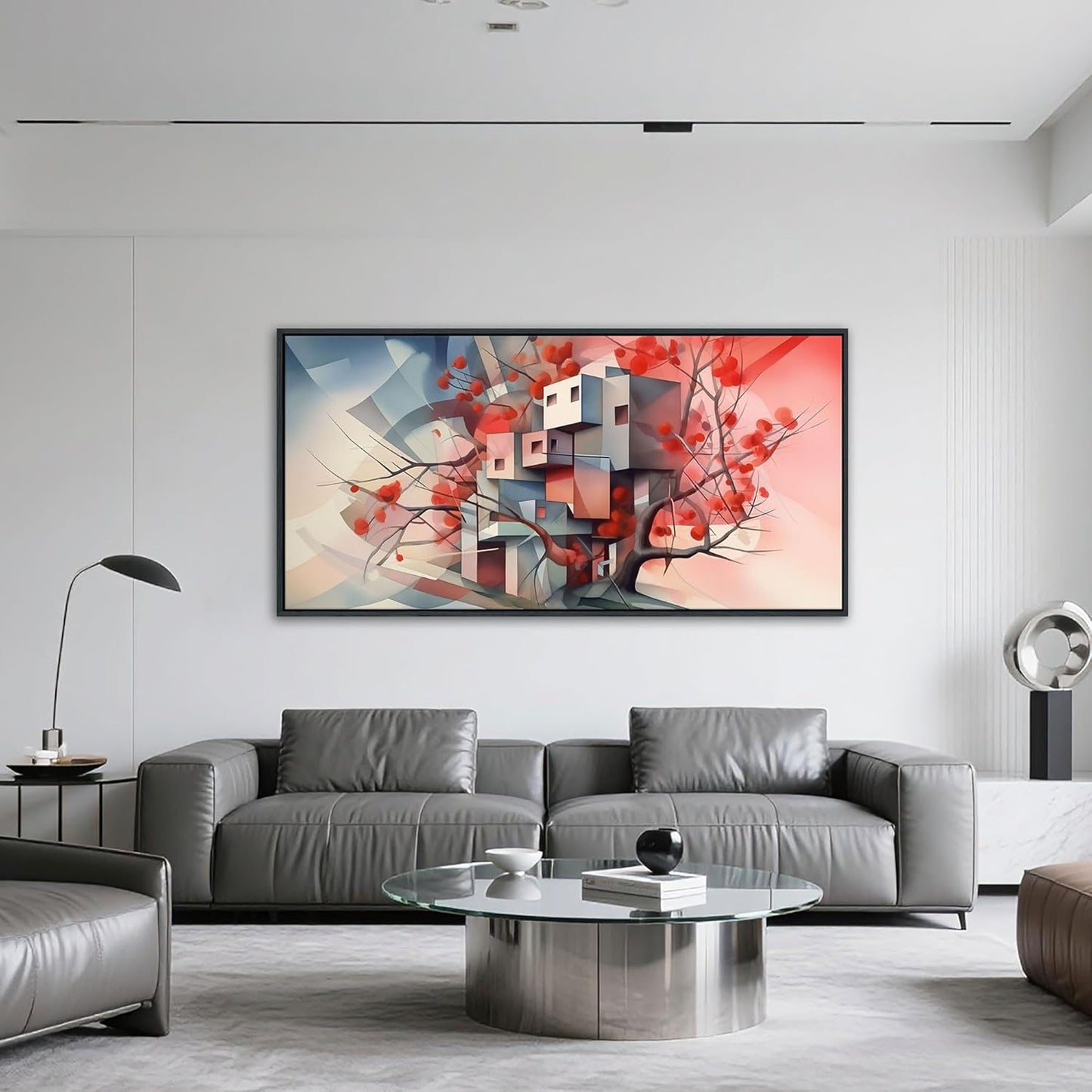 QZQCBLC Large Canvas Wall Art, Red Tree Abstract Space Pictures Ultra Modern Style Geometry Paintings Artwork for Living room Bedroom kitchen Home Office Cafe Game Yoga Room Decor 29x58 IN