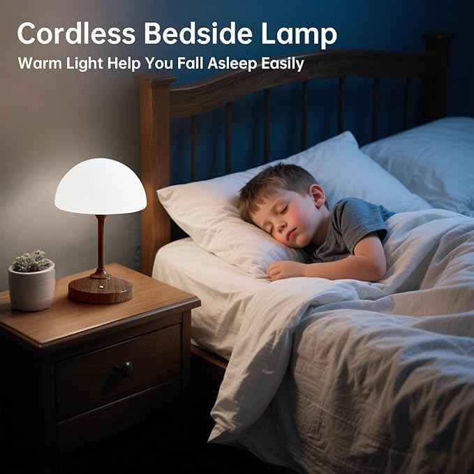 Mushroom Lamp Cordless Lamp Table Lamp,Outdoor Waterproof Shower Lamps,5000mAh Rechargeble Battery Operated Dimmable Touch Desk Lamps,LED Night Light for Bathroom Patio Camping Outdoor/Walnut