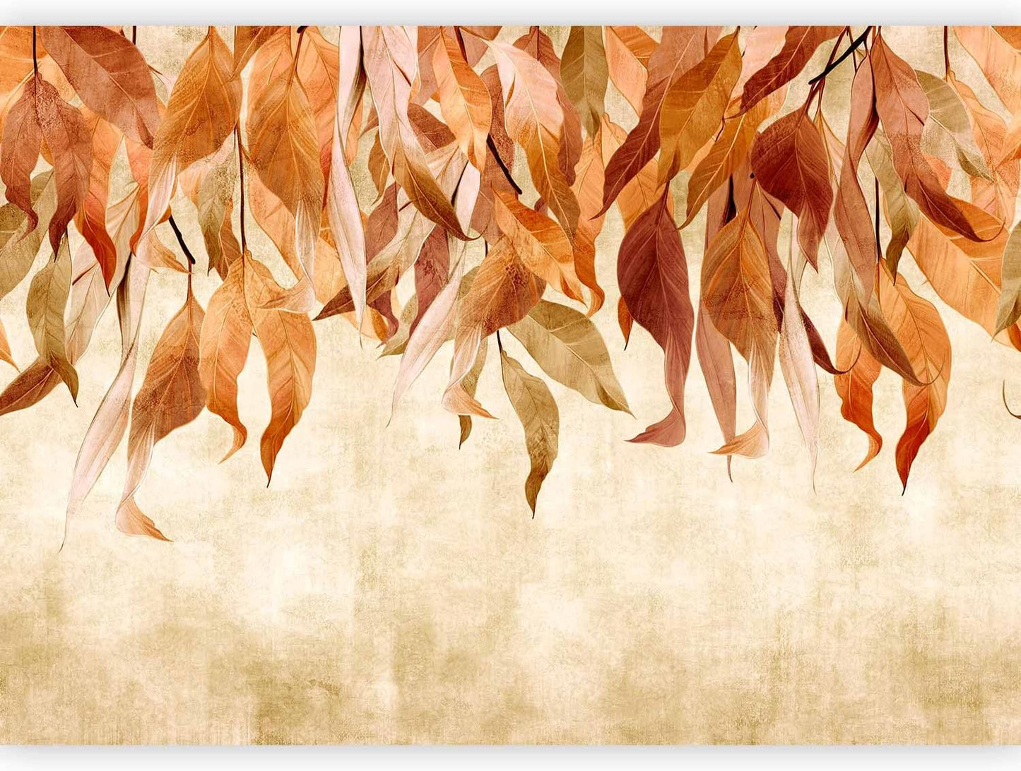 artgeist Premium Wall Mural Hanging Leaves 138x101 in - Non-Woven Wallpaper Fleece Wall Decor Photo Print Picture Image Design Nature Botanical Concrete Orange Beige b-C-10146-a-c