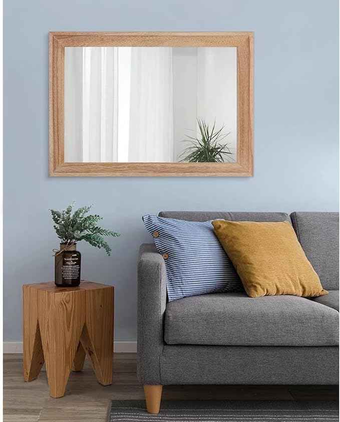 AAZZKANG Rustic Mirrors for Wall Rectangle Wooden Frame Hanging Mirror for Bedroom Bathroom Living Room Entryway Large 28"x20"