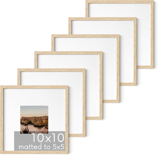 HAUS AND HUES Modern Oak Wood Picture Frame, Beige, 10x10 inches, Matted, Set of 6, Gallery Wall Frame