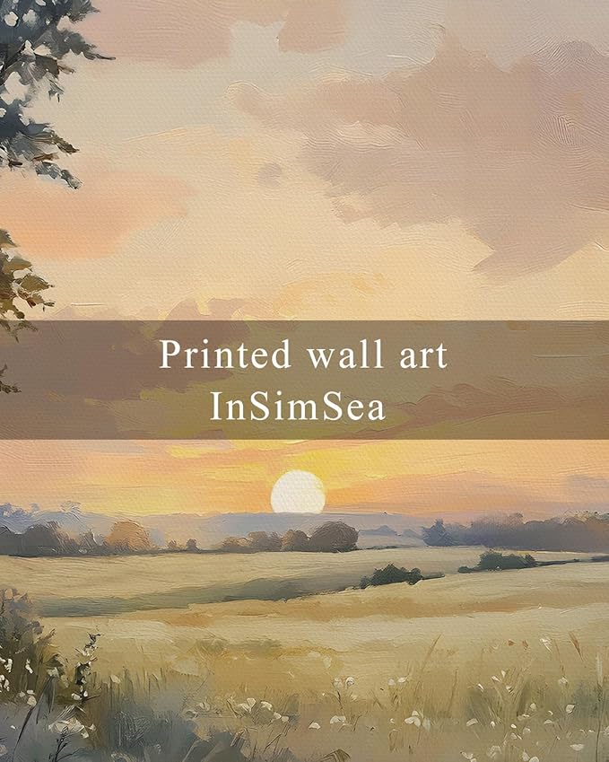 InSimSea Framed Canvas Wall Art, Vintage Wall Decor, Fall Landscape Watercolor Painting for Living Room, Bedroom Earthy Country Autumn Sunset Print Pictures Decorations,8x10inch