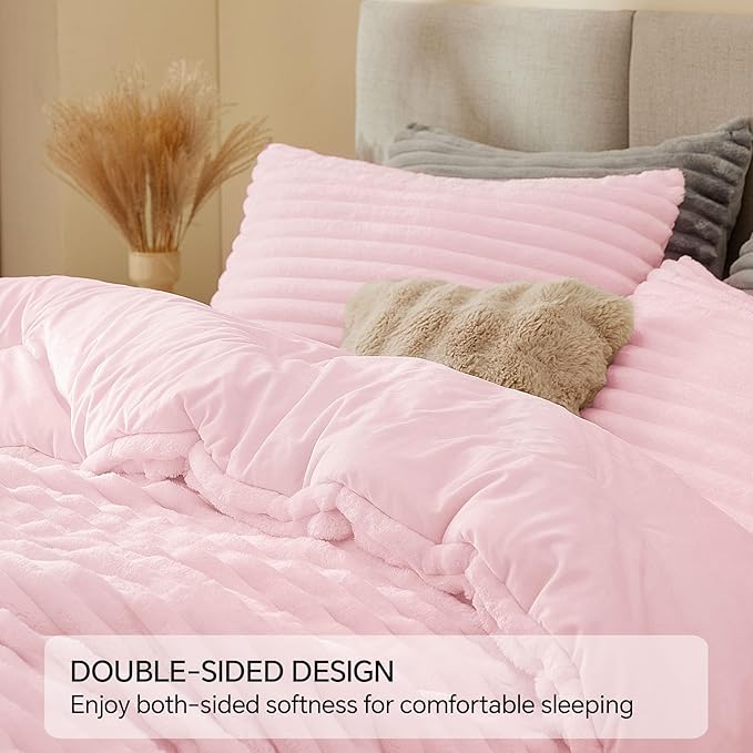 BEDELITE Fleece Twin Comforter Set -Super Soft & Warm Fluffy Cherry Blossom Bedding, Luxury Fuzzy Heavy Bed Set for Winter with 1 Pillow case