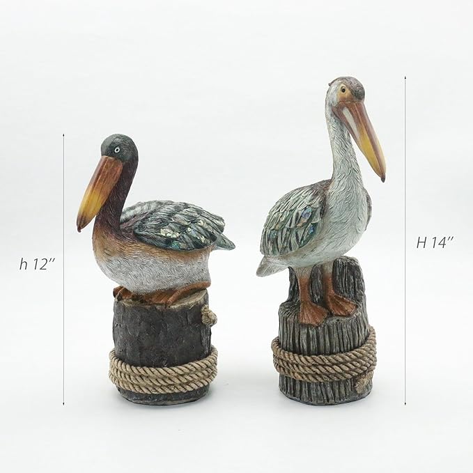 Lukitas Pelican Statue and Sculpture Decor, Coastal Nautical Beach Ornament for Home Patio Garden Outdoor, Resin 12''