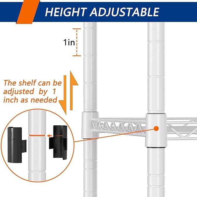 REGILLER 5-Wire Shelving Metal Storage Rack Adjustable Shelves,Standing Storage Shelf Units for Laundry Bathroom Kitchen Pantry Closet(White,11.8" D x 16.6" W x 53.5" H)