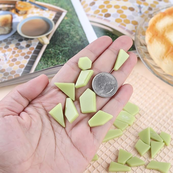 Youway Style Lemon Green Glass Mosaic Tiles for Crafts Bulk,200g Broken Glass Pieces for DIY Spring Mosaic Art Kit Decor,Garden Mosaic Supplies