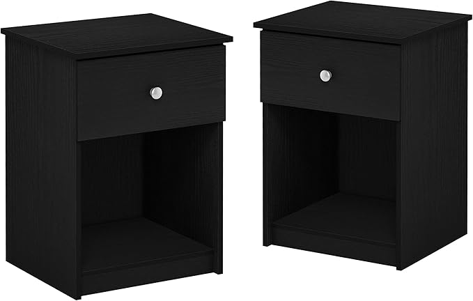 Furinno Tidur Nightstand, Black Oak, Americano, 2-Pack