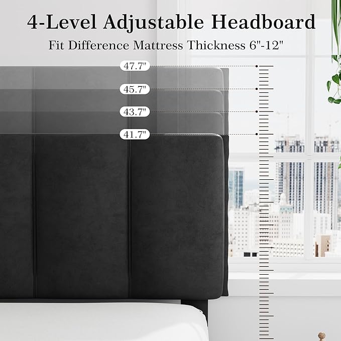 VECELO Twin Size Bed Frame with Upholstered Headboard, Heavy-Duty Bedframe with Wooden Slats & Steel Framework, Easy Assembly, Velvet & Black