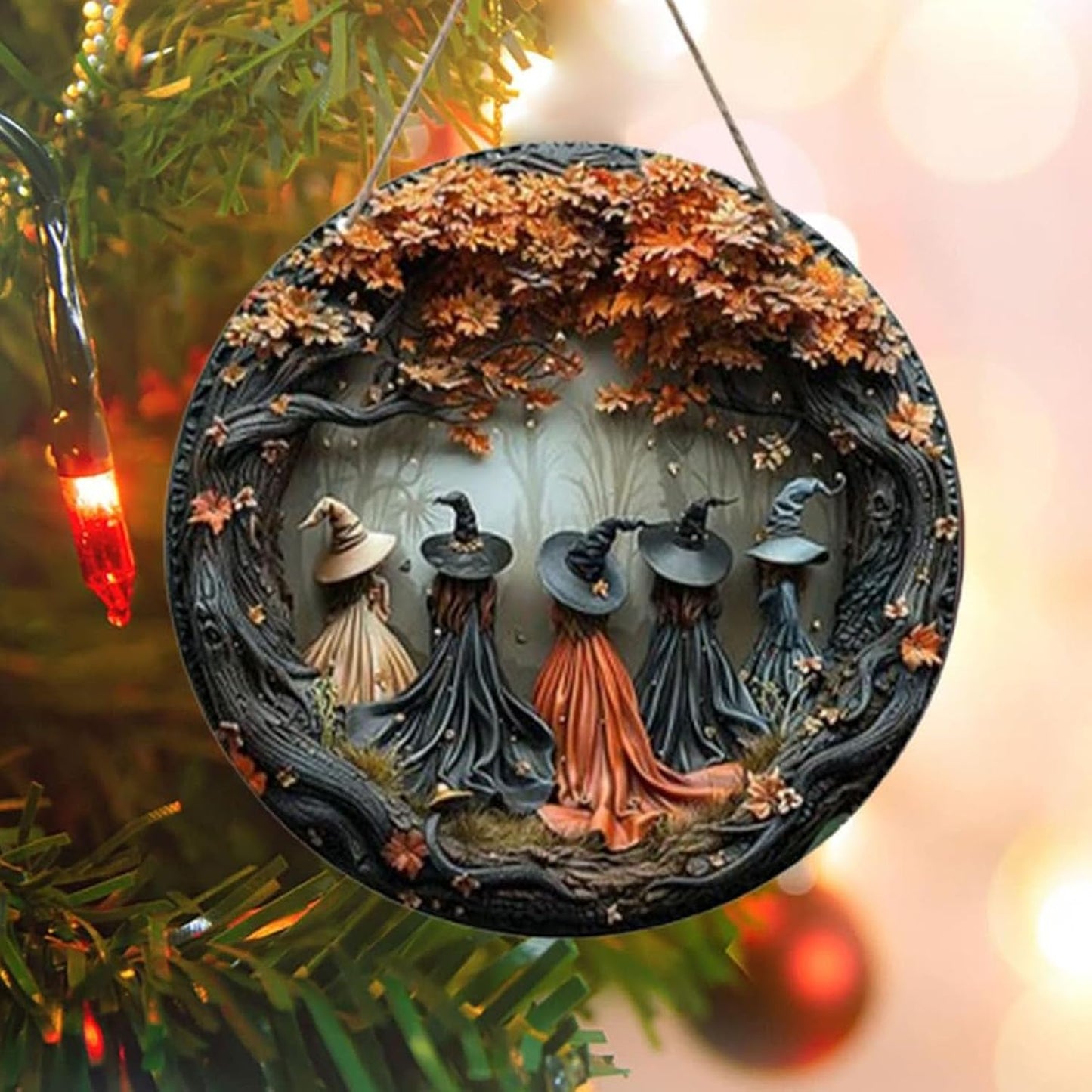 Fanyil/Olygee/Sherum/Shirem/Pubyfun/Glosrity/Libilin/Graddi/Solymody/Gowebs/Goredny/Vianys Witching Hour, Door Way Hanging Decor Halloween, 2D Wooden Round Witches Sign (B, ‎7.87")