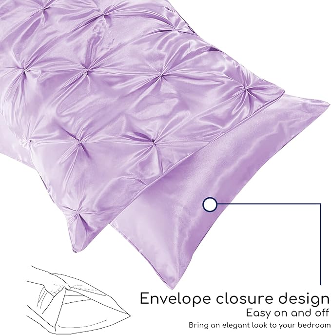 MR&HM Satin Comforter King 7 Pieces - Luxurious Pinch Pleat Bedding Set with Comforter, Flat Sheet, Fitted Sheet, Pillowcases & Shams, Super Silky Soft Bed Set for All Season (King, Lilac)