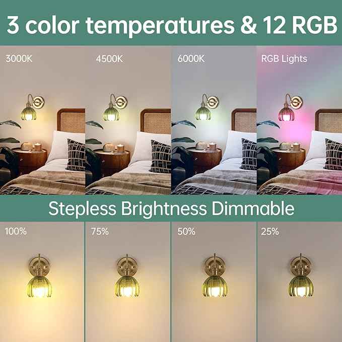 Vintage Battery Operated Wall Sconce, 5000mAh Rechargeable Wall Light, Indoor Battery Powered Wall Lamp for Bedside Bedroom Living Room, Tulip Green