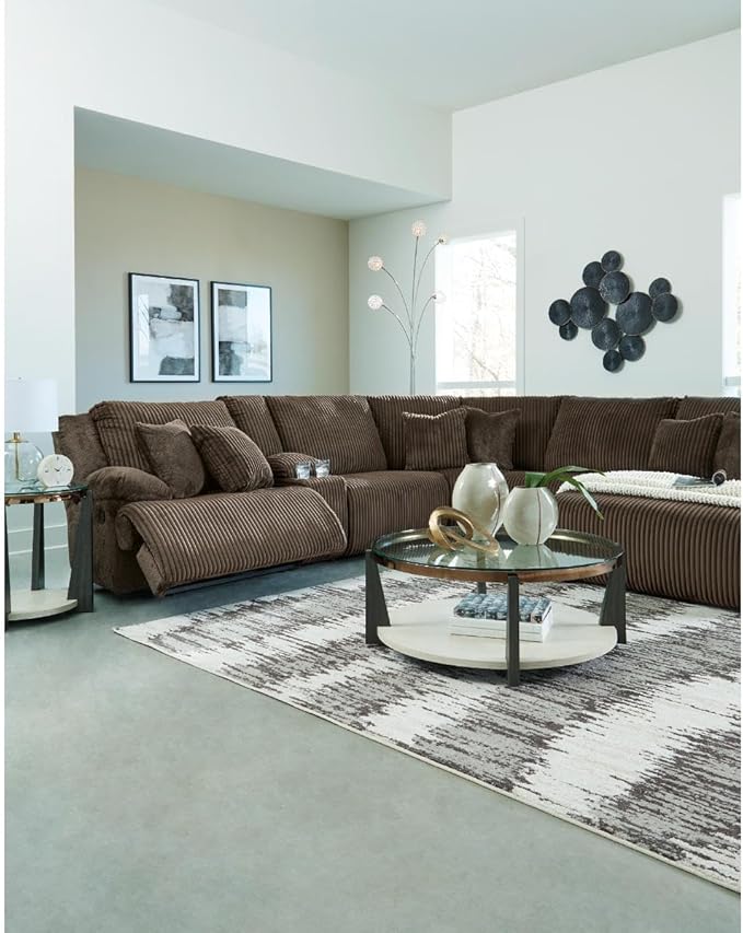 Signature Design by Ashley Top Tier Casual Manual Reclining Right-Arm Facing 3-Piece Sofa Chaise Sectional with 4 Accent Pillows, Dark Brown