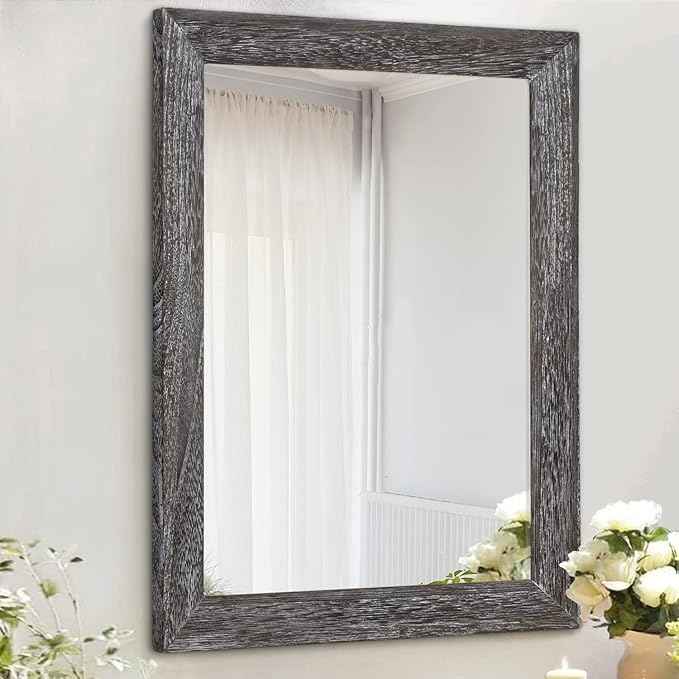 AAZZKANG Wall Mirror with Rectangle Wood Frame Large 28"x20" Rustic Decorative Hanging Mirrors for Bedroom Bathroom Living Room Home Office