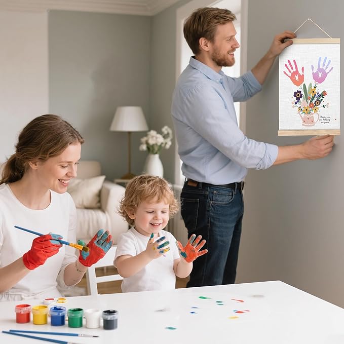 Handprint Flower Kit – 12x16 inches Flower Bouquet Handprint Art Kit with Acrylic Paints – DIY Family Keepsake Craft, Mother Daughter Activity, Mother's Day Birthday Gifts Fit for Mom, Grandma, BH02