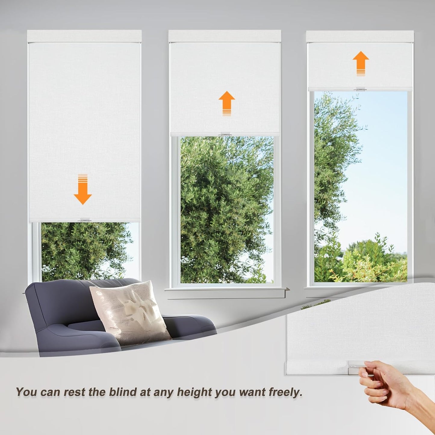 Persilux Blackout Roller Shades & Blinds Windows Shades Free-Stop Blackout Blinds with Jacquard Fabric,Cordless Blinds Pull Down Shades for Home, Easy to Install for Door/Office, White(83.5"W x 56"H)