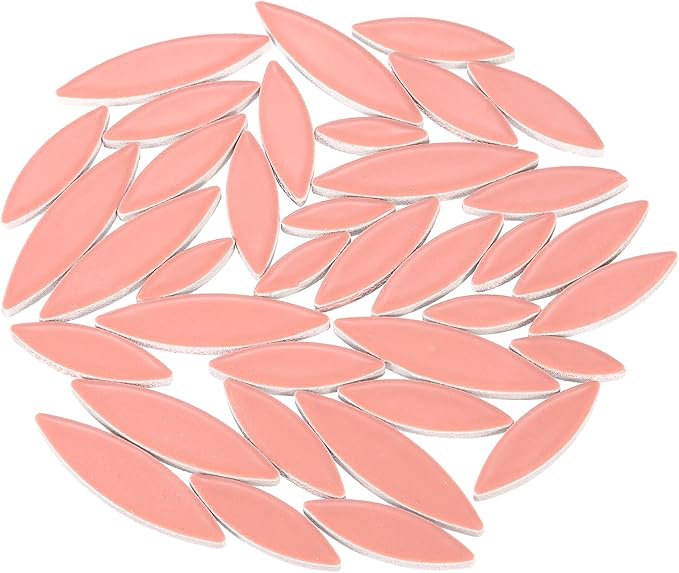 uxcell Ceramic Mosaic Tile, About 200g Teardrop Leaf Tile Mosaic Block for Handicrafts Artwork, Light Red