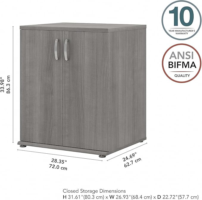 Bush Business Furniture Universal Floor Storage Cabinet with Doors and Shelves in Platinum Gray