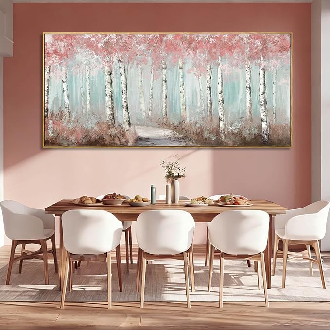 SDYA Tree Canvas Wall Art Pink and White Poster Printing Landscape Wall Decorations 40"x86" Large Picture for Bedroom Artwork for Office