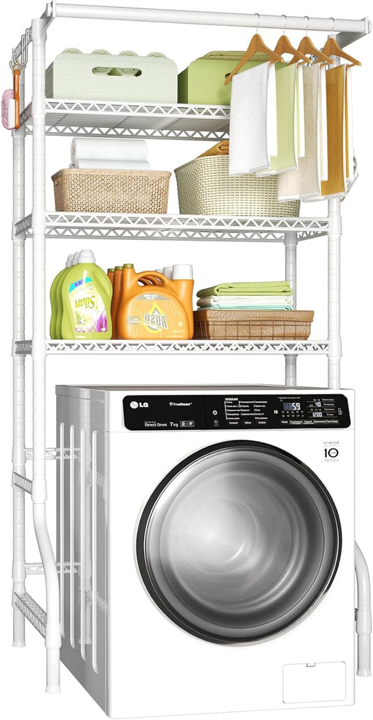 Ulif U11 Over Washer and Dryer Shelves, 3 Tiers Laundry Room Storage and Organizer Standing Shelf, Metal Freestanding Clothes Drying Rack, 33.9" W x 19.7" D x 77.6" H, White