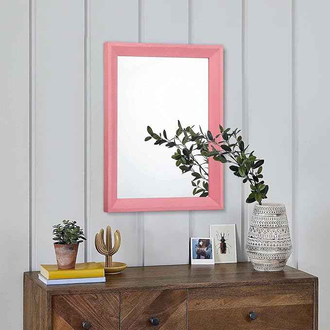 AAZZKANG Rectangle Mirror with Wood Frame Modern Farmhouse Wall Mirrors Decor for Bedroom Bathroom Living Room Small Pink