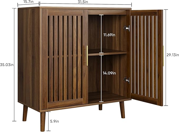 Ball & Cast 32″ Modern Farmhouse Sideboard Cabinet with Louvered Doors, Coffee Bar & Storage Cabinet, Buffet Credenza w/Adjustable Shelves for Kitchen, Dining Room, Living Room & Entryway,Walnut