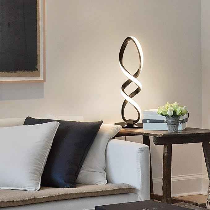 Modern Table Lamp - Stepless Dimmable LED Spiral Lamp, Black, 12W, 3200K, Warm White, Contemporary, for Bedroom, Living Room